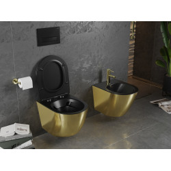 Mexen Lena wc Rimless  cu capac soft close  slim, duroplast,  negru mat/auriu - 30224076