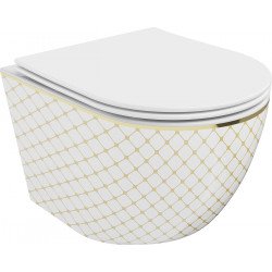 Mexen Lena wc Rimless  cu capac soft close  slim, duroplast,  alb/auriu model în carouri - 30224009 Wc 467680 Mexen