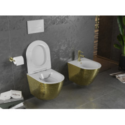 Mexen Lena wc Rimless  cu capac soft close  slim, duroplast,  alb/auriu model de scar? - 30224008