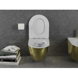 Mexen Lena wc Rimless  cu capac soft close  slim, duroplast,  alb/auriu model de scar? - 30224008
