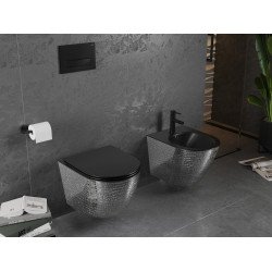 Mexen Lena wc Rimless  cu capac soft close  slim, duroplast,  negru mat /argintiu model de scar? - 30224072
