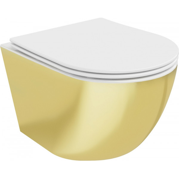 Mexen Lena wc Rimless  cu capac soft close  slim, duroplast,  alb/auriu - 30224006