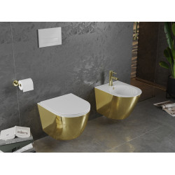 Mexen Lena wc Rimless  cu capac soft close  slim, duroplast,  alb/auriu - 30224006