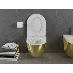 Mexen Lena wc Rimless  cu capac soft close  slim, duroplast,  alb/auriu - 30224006