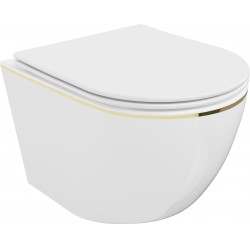Mexen Lena wc Rimless  cu capac soft close  slim, duroplast,  alb/auriu linia - 30224005 Wc 467680 Mexen