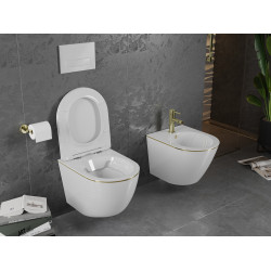 Mexen Lena wc Rimless  cu capac soft close  slim, duroplast,  alb/auriu linia - 30224005