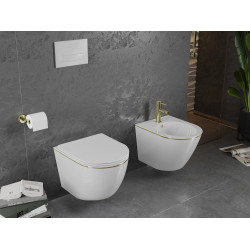 Mexen Lena wc Rimless  cu capac soft close  slim, duroplast,  alb/auriu linia - 30224005
