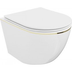 Mexen Lena wc Rimless  cu capac soft close  slim, duroplast,  alb/auriu linia - 30224005 Wc 467680 Mexen