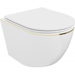 Mexen Lena wc Rimless  cu capac soft close  slim, duroplast,  alb/auriu linia - 30224005 Wc 467680 Mexen