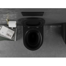 Mexen Lena wc Rimless  cu capac soft close  slim, duroplast,  negru mat/auriu linia - 30224075