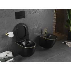 Mexen Lena wc Rimless  cu capac soft close  slim, duroplast,  negru mat/auriu linia - 30224075