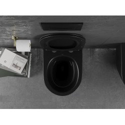 Mexen Lena wc Rimless  cu capac soft close  slim, duroplast,  negru mat/auriu linia - 30224075