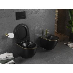 Mexen Lena wc Rimless  cu capac soft close  slim, duroplast,  negru mat/auriu linia - 30224075