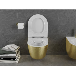 Mexen Lena wc Rimless  cu capac soft close  slim, duroplast,  alb/auriu model linii - 30224007