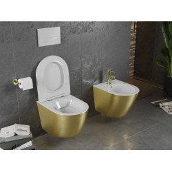Mexen Lena wc Rimless  cu capac soft close  slim, duroplast,  alb/auriu model linii - 30224007
