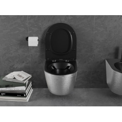 Mexen Lena wc Rimless  cu capac soft close  slim, duroplast,  negru mat /argintiu model linii - 30224073