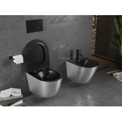 Mexen Lena wc Rimless  cu capac soft close  slim, duroplast,  negru mat /argintiu model linii - 30224073