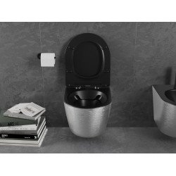 Mexen Lena wc Rimless  cu capac soft close  slim, duroplast,  negru mat /argintiu model linii - 30224073