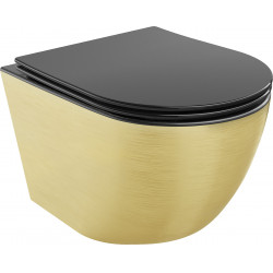 Mexen Lena wc Rimless  cu capac soft close  slim, duroplast,  negru mat/auriu model linii - 30224077