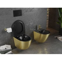 Mexen Lena wc Rimless  cu capac soft close  slim, duroplast,  negru mat/auriu model linii - 30224077