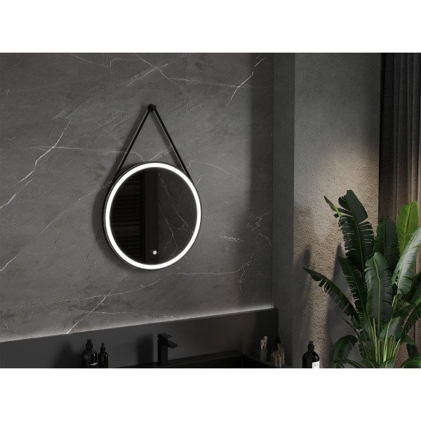 Mexen Reni  Oglinda de baie iluminata, rotunda 70 cm, LED 6000K, antypara, negru cadru - 9812-070-070-611-70