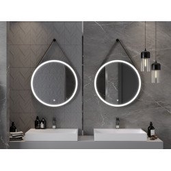 Mexen Reni  Oglinda de baie iluminata, rotunda 70 cm, LED 6000K, antypara, negru cadru - 9812-070-070-611-70