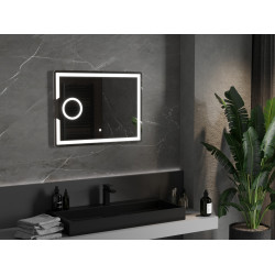 Mexen Onyx  Oglinda de baie iluminata  cu cosmetica option 80 x 60 cm, LED 6000K, cu dezaburire-9813-080-060-611-00
