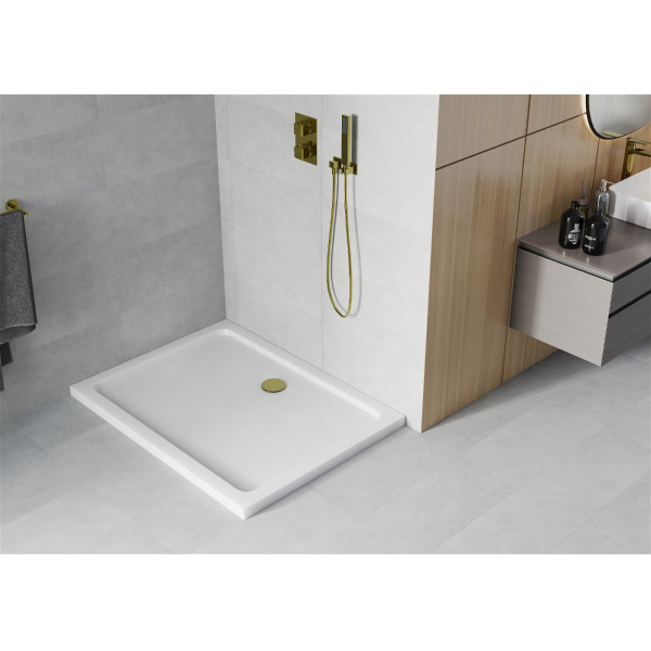 Mexen Slim cadita dus 100 x 70 cm,  alb  cu sifon  auriu - 40107010G