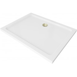 Mexen Slim cadita dus 130 x 80 cm,  alb  cu sifon  auriu - 40108013G Acryl 467680 Mexen