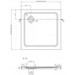 Mexen  Slim cadita dus 90 x 90 cm,  negru+szifon  negru - 40709090B