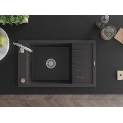 Mexen Elias   Chiuveta bucatarie granit 1 cuva + picurator+ cadou pop up sifon   795 x 480 mm, negru  piatra - 6511791005-76