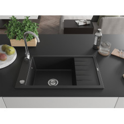 Mexen Elias   Chiuveta bucatarie granit 1 cuva + picurator+ cadou pop up sifon   795 x 480 mm, negru  - 6511791005-77