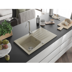Mexen Cesar   Chiuveta bucatarie granit 1 cuva + picurator+ cadou pop up sifon   775 x 470 mm, beige - 6514771010-69 1 Cuva 467680 Mexen