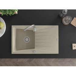 Mexen Cesar   Chiuveta bucatarie granit 1 cuva + picurator+ cadou pop up sifon   775 x 470 mm, beige - 6514771010-69