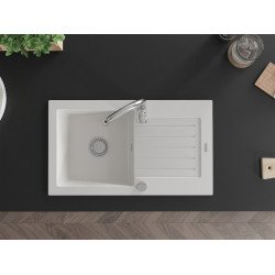 Mexen Pablo   Chiuveta bucatarie granit 1 cuva + picurator+ cadou pop up sifon    75,2 x 43,6 cm, alb  - 6510751010-20