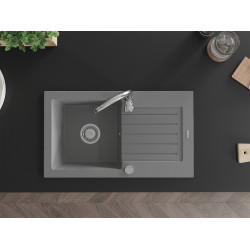 Mexen Pablo   Chiuveta bucatarie granit 1 cuva + picurator+ cadou pop up sifon    75,2 x 43,6 cm, gri  - 6510751010-71