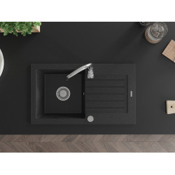 Mexen Pablo   Chiuveta bucatarie granit 1 cuva + picurator+ cadou pop up sifon    75,2 x 43,6 cm, negru / chrom - 6510751010-73