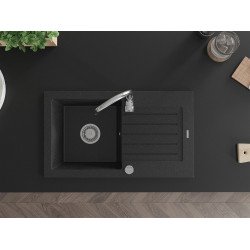 Mexen Pablo   Chiuveta bucatarie granit 1 cuva + picurator+ cadou pop up sifon    75,2 x 43,6 cm, negru / chrom - 6510751010-73