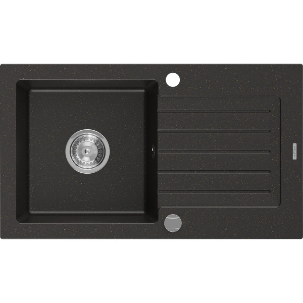Mexen Pablo   Chiuveta bucatarie granit 1 cuva + picurator+ cadou pop up sifon    75,2 x 43,6 cm, negru / auriu - 6510751010-75