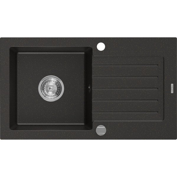Mexen Pablo   Chiuveta bucatarie granit 1 cuva + picurator+ cadou pop up sifon    75,2 x 43,6 cm, negru / auriu - 6510751010-75