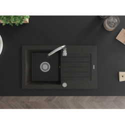 Mexen Pablo   Chiuveta bucatarie granit 1 cuva + picurator+ cadou pop up sifon    75,2 x 43,6 cm, negru / auriu - 6510751010-75