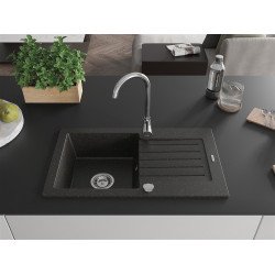 Mexen Pablo   Chiuveta bucatarie granit 1 cuva + picurator+ cadou pop up sifon    75,2 x 43,6 cm, negru / auriu - 6510751010-75