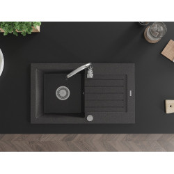 Mexen Pablo   Chiuveta bucatarie granit 1 cuva + picurator+ cadou pop up sifon    75,2 x 43,6 cm, negru  piatra - 6510751010-76