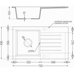 Mexen Pablo   Chiuveta bucatarie granit 1 cuva + picurator+ cadou pop up sifon    75,2 x 43,6 cm, negru  - 6510751010-77