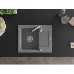 Mexen Enzo   Chiuveta bucatarie granit 1 cuva + picurator+ cadou pop up sifon   57,6 x 46,5 cm, gri  - 6506571005-71