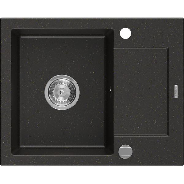 Mexen Enzo   Chiuveta bucatarie granit 1 cuva + picurator+ cadou pop up sifon   57,6 x 46,5 cm, negru / auriu - 6506571005-75