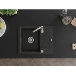 Mexen Enzo   Chiuveta bucatarie granit 1 cuva + picurator+ cadou pop up sifon   57,6 x 46,5 cm, negru / auriu - 6506571005-75