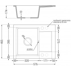 Mexen Enzo   Chiuveta bucatarie granit 1 cuva + picurator+ cadou pop up sifon   57,6 x 46,5 cm, negru  piatra - 6506571005-76