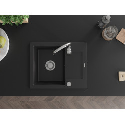 Mexen Enzo   Chiuveta bucatarie granit 1 cuva + picurator+ cadou pop up sifon   57,6 x 46,5 cm, negru  - 6506571005-77