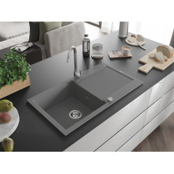 Mexen Leo   Chiuveta bucatarie granit 1 cuva + picurator+ cadou pop up sifon   90 x 50 cm, gri  - 6501901010-71 1 Cuva 467680 Mexen